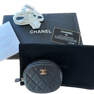 Chanel Caviar Quilted Zip Around Classic Round Coin Purse Wallet Black